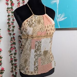 Mine Patchwork Halter Top - Pink, Tan, Cream